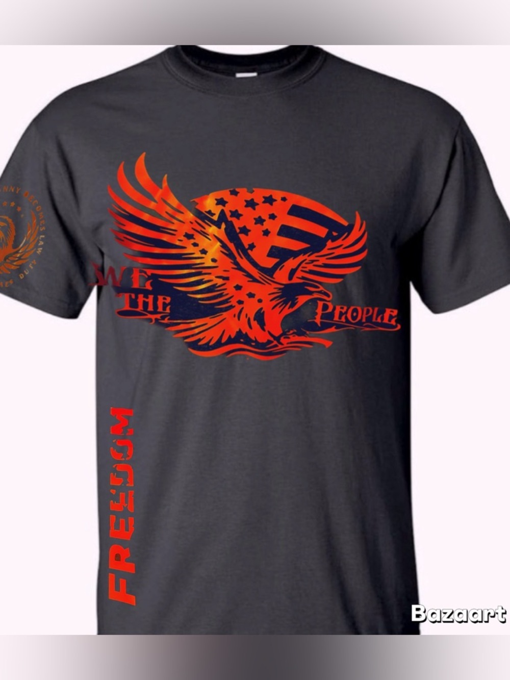 Men's Black Graphic Eagle Tee Shirt with Bright Orange Print